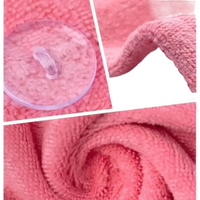Pink microfiber hair towel with button from Trendy Backless Bath Towel for Swirl and Sassy Hair Days