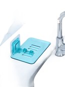 Blue plastic drain soap holder for trendy bathroom storage and funky style