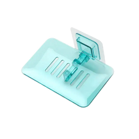 Translucent blue drain soap holder with suction cup for trendy bathroom storage