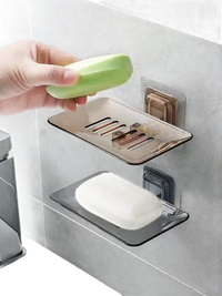 Wall mounted soap dish with drainage slots for funky bathroom storage, trendy blue drain soap holder