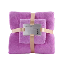 Purple towel set with ribbon from Trendy Coral Bath Set Towel Shenanigans, highly absorbent towels