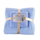 Blue towels with ribbon and tag from Trendy Coral Bath Set, highly absorbent 2pc bath towels set