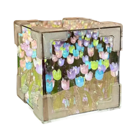 Floral-patterned glass cube of the Trendy Flowercube Lamp with DIY Tulip Mirror