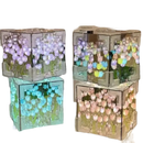 Illuminated flowercube lamp with tulip design, trendy diy tulip mirror decor