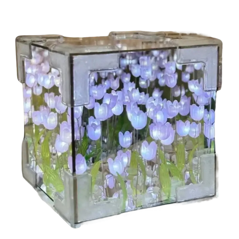 Illuminated flowercube lamp with tulip design for trendy diy tulip mirror decor