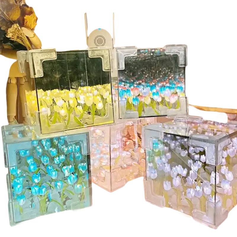 Illuminated tulip-themed cube lights from the Trendy Flowercube Lamp collection