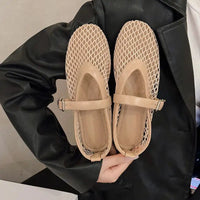 Women’s Round Toe Flat Shoes Designer Casual Trend Breathable Ballet Women’s Hollow Beach Sandals Mary Jane Shoes 2025
