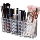 Trendy cosmetic organizer with makeup brushes in diamond chic bathroom patterned mirror cabinet