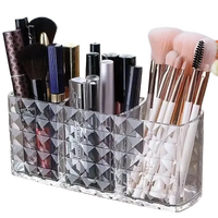 Trendy cosmetic organizer with makeup brushes in diamond chic bathroom patterned mirror cabinet