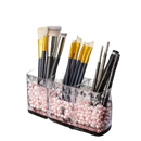 Three-compartment makeup brush holder with pink pearls in Diamond Chic Bathroom chic storage