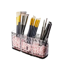 Three-compartment makeup brush holder with pink pearls in Diamond Chic Bathroom chic storage