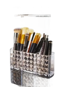 Crystal-patterned three-compartment makeup brush holder for your diamond chic bathroom storage