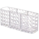 Clear faceted three-compartment organizer for trendy Diamond Chic Bathroom with patterned mirror cabinet