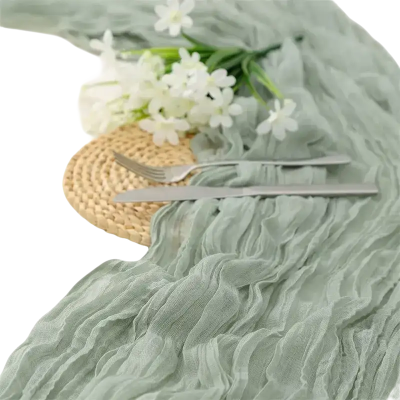 Trendy Sage Sheer Table for a Semi Sheer Gauze Wedding Bash
