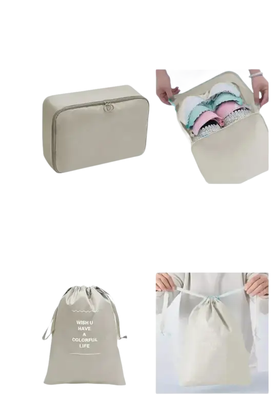 Beige set travel organizer storage bags with dimensions from Trendy set travel organizer for wild color shenanigans