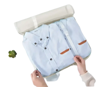 Folded light blue shirts in trendy set travel organizer for travel storage