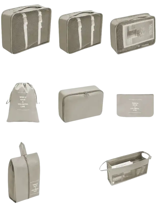 Gray set travel organizer bags for stylish travel storage and organization