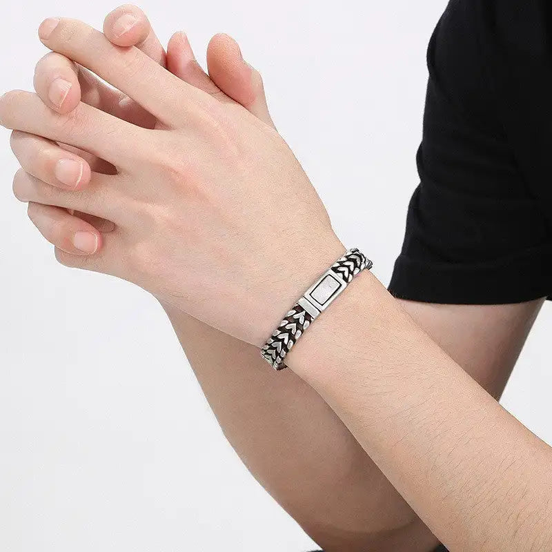 Trendy Silver Braided Bracelet Stack Stainless Steel Charm