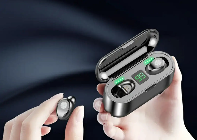 Trendy Silver Earbuds with LED Display