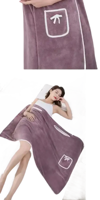Plush trendy purple spa towel wrap with pocket, perfect beach spa towel for cool babes