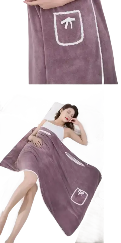 Plush trendy purple spa towel wrap with pocket, perfect beach spa towel for cool babes