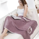 Plush purple girls wearable spa towel wrap with pocket, perfect as a beach spa towel