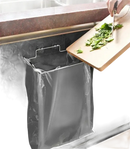 Hanging trash rack with plastic liner for stainless steel cabinet bag holder