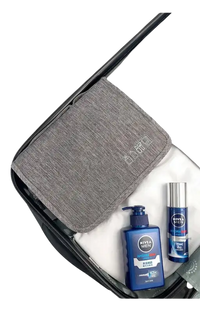Gray toiletry bag with toiletries, trendy waterproof makeup organizer for chictravel waterproof shenanigans