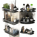 Black metal bathroom shelves.