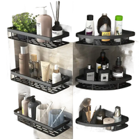 Black metal bathroom shelves.