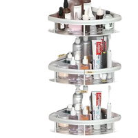 Three-tiered corner bathroom shelf.