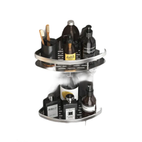 Two-tiered corner bathroom shelf.