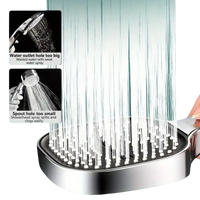 Chrome shower head with water streams.