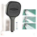 Square black shower head with filter.