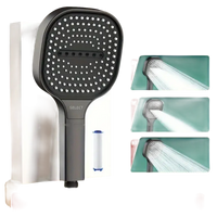 Square black shower head with filter.