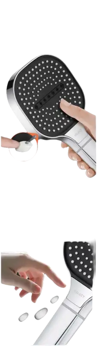 Handheld shower head with easy-clean silicone nozzles.