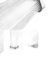 Pressurized shower head with multiple spray options.