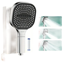 Square chrome shower head with filter.