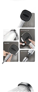 Square shower head with multiple spray patterns.