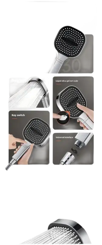 Square shower head with multiple spray patterns.