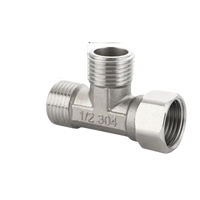 Metal T-shaped pipe fitting with dimensions.