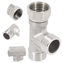 Silver metal T-fitting.
