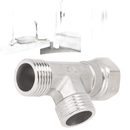 Silver metal pipe fitting.