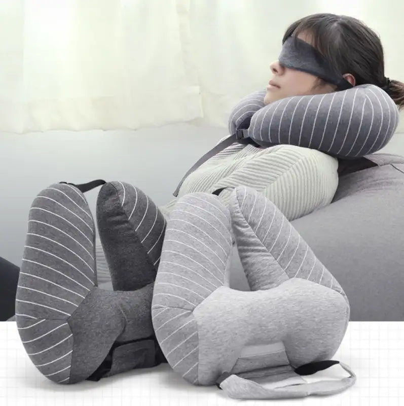 Comfy Gray Striped Travel Pillow Foam Pal