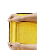 Thick, durable yellow towel.