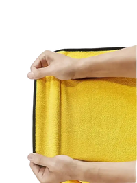 Thick, durable yellow towel.
