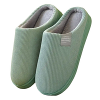 Mint-green corduroy slippers.