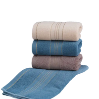 Stacked, striped bath towels.