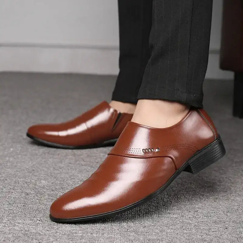 Handsome Brown Leather Dress Shoes Mens Casual Fashion