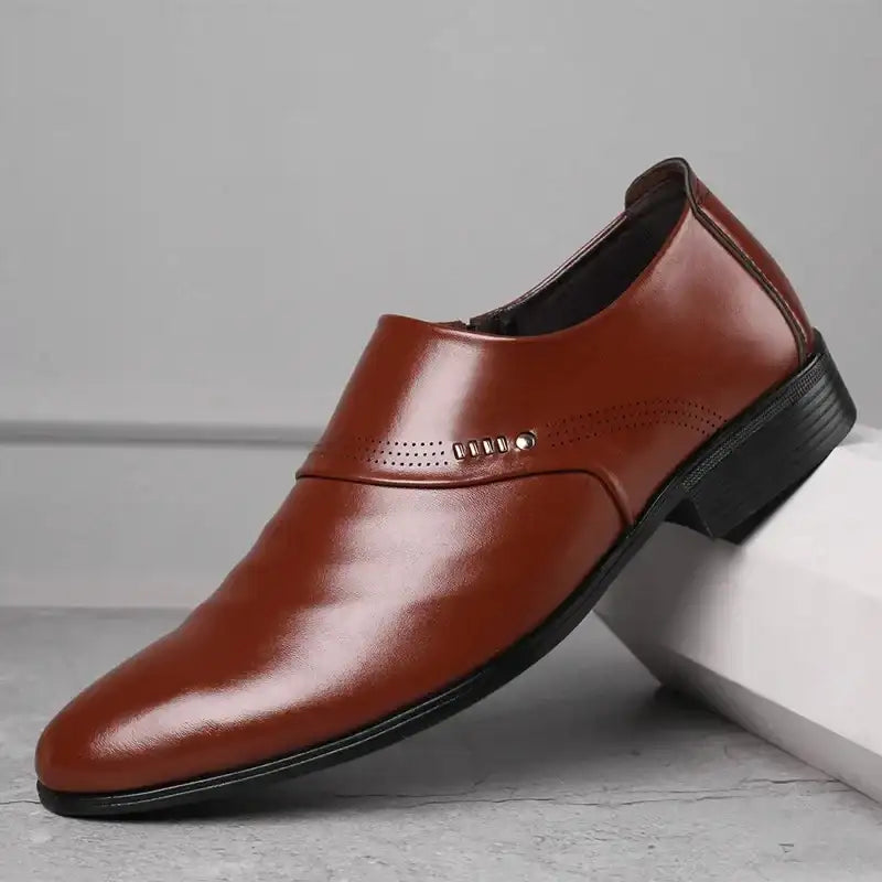 Handsome Brown Leather Dress Shoes Mens Casual Fashion